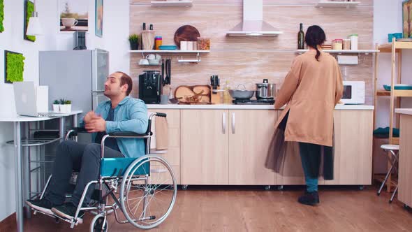 Happy Disabled Man in Wheelchair