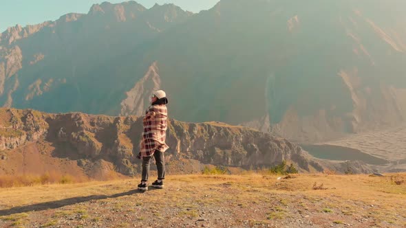 *Caucasian Female Excited In Scenic Location In Kazbegi