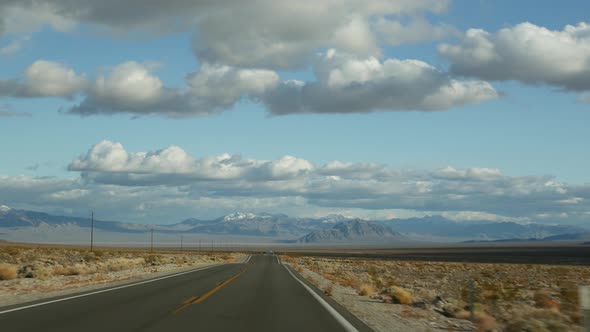 Road Trip Driving Auto From Death Valley to Las Vegas Nevada USA