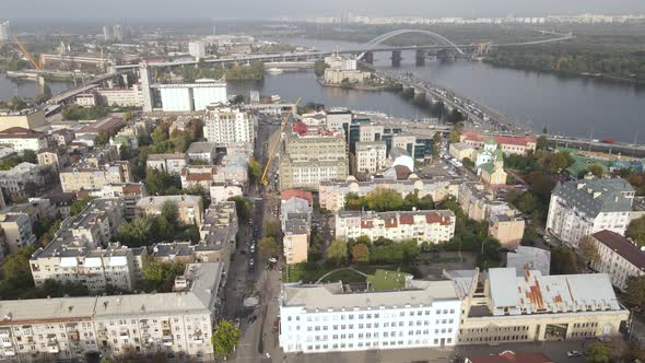 Cityscape of Kyiv, Ukraine. Aerial View, Slow Motion