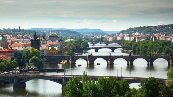 TIME LAPSE - Beautiful Prague cityscape, Czech Republic, wide shot pan left