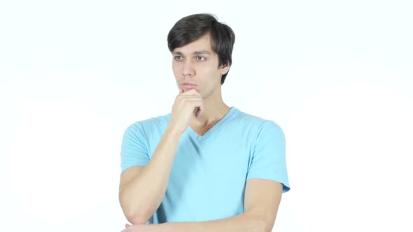 Thinking Serious Young Man, White Background