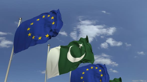 Waving Flags of Pakistan and the European Union alt