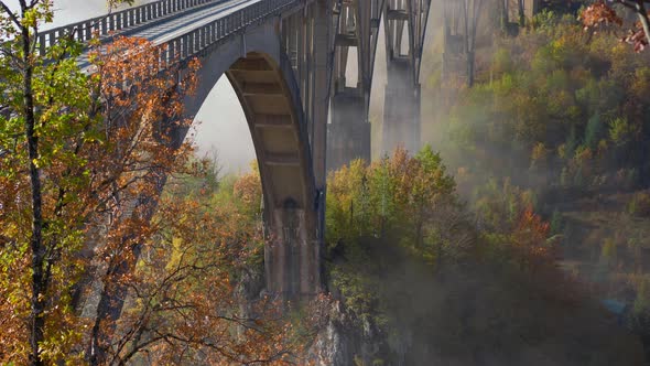 A Handheld Shot of the Magnificent Djurdjevica Bridge Over the Tara River Canyon in the Northern