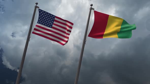 Waving Flags Of The United States And Guinea 2K