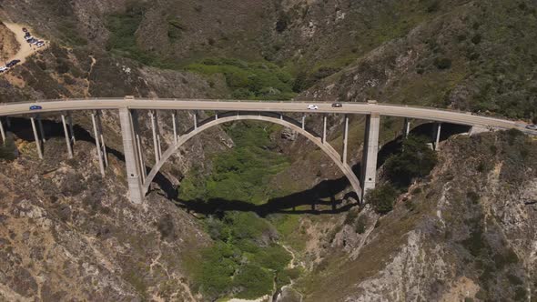 Aerial of the Bixby Bridge and coastline in California