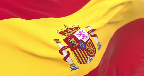 Realistic Spain Flag Close Up 4K Loop