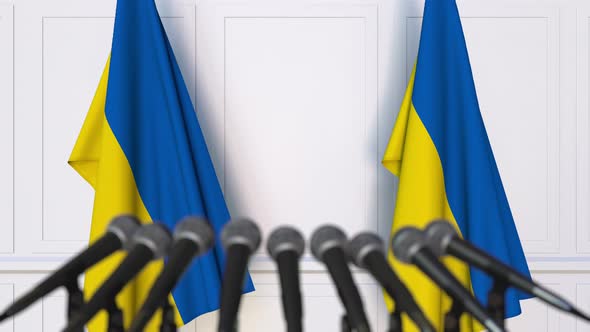 Ukrainian Press Conference with Flags alt