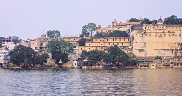 Udaipur Lal Ghat and Udaipur City Palace Panoramic View From Lake Pichola