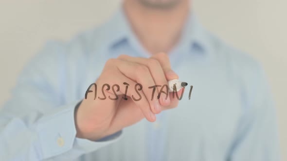 Assistant, Man Writing on Transparent Screen