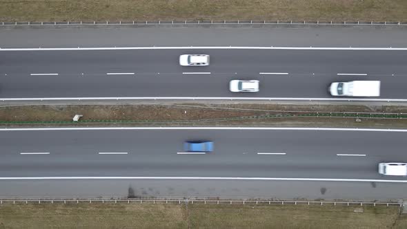 Cars Moving on Highway Aerial View