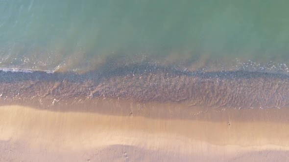 Tropical Beach Aerial View, Top View of Waves Break on Tropical White Sand Beach