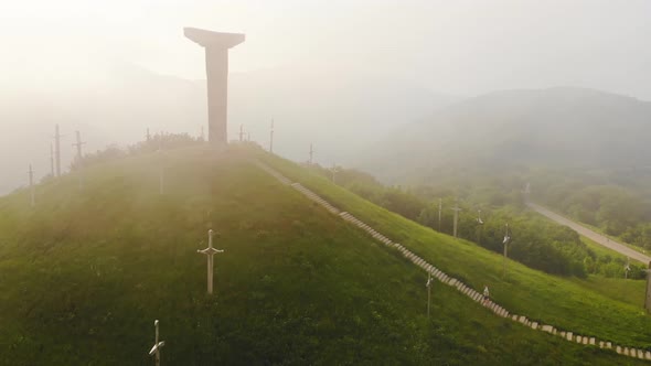 Tourist Walk Up To Historical War Monument