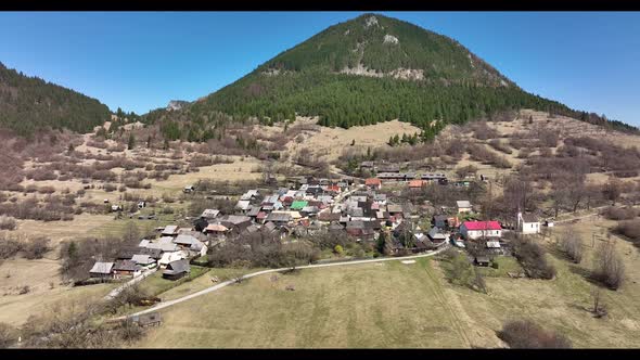 Aerial view of the historical Slovak village Vlkolinec in Slovakia