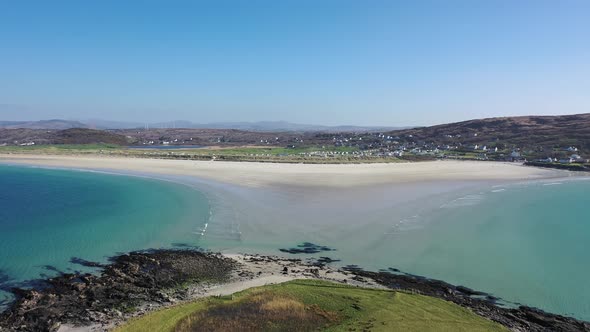 Aerial View of the Awarded Narin Beach By Portnoo and Inishkeel Island in County Donegal Ireland