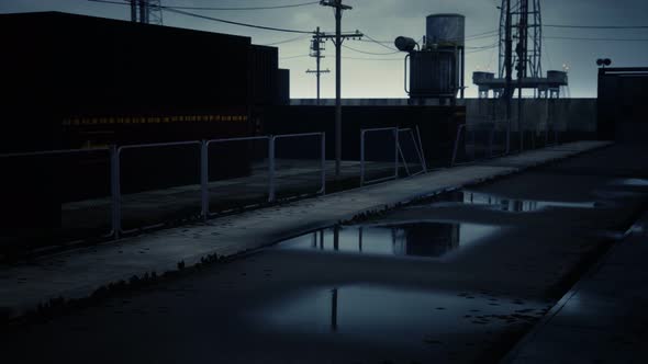 Industrial Zone in Dark Cloudy Weather