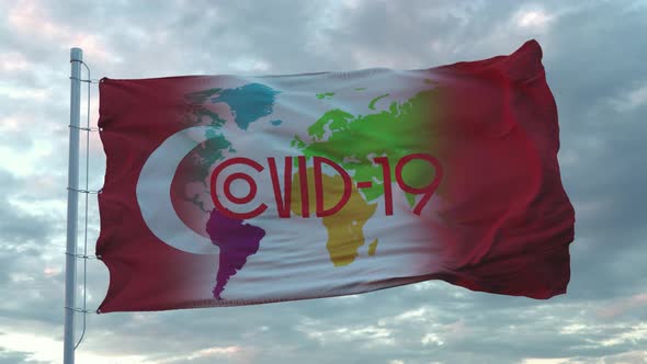 Covid19 Sign on the National Flag of Turkey