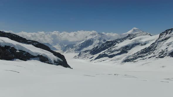 Flight over Aletsch, the largest glacier in the Alps, Switzerland