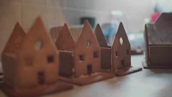 Footage of homemade gingerbread house making