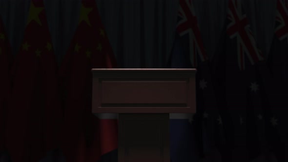Flags of Australia and China at International Meeting