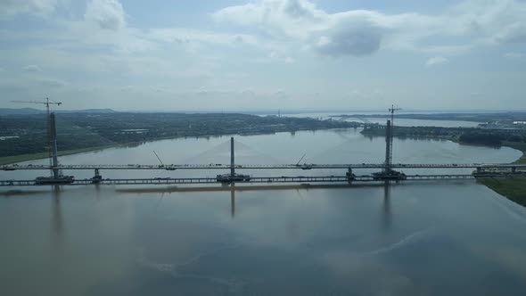 Distant View of a Cable Stayed Bridge in the Late Construction Phase