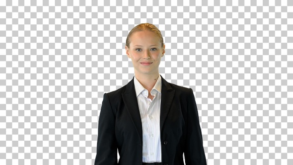 Attractive blonde business woman walking, Alpha Channel