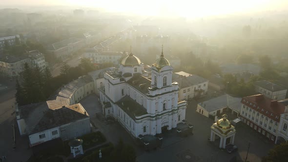 Aerial Shot The City Luck. Summer Morning Central Cathedral. Ukraine