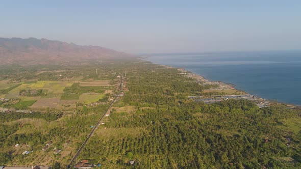 Tropical Landscape With, Mountains, Beach