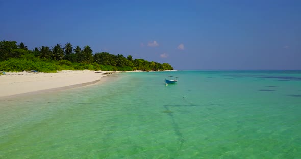 Natural drone tourism shot of a paradise sunny white sand beach and aqua blue ocean background 