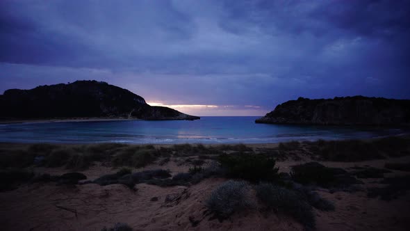 Greek Voidokilia Beach And Sky After Sunset, Timelapse