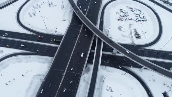 Freeway Intersection Snow-Covered in Winter