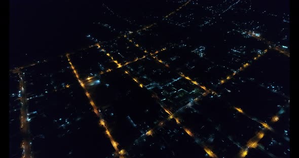 Aerial view night country city typical