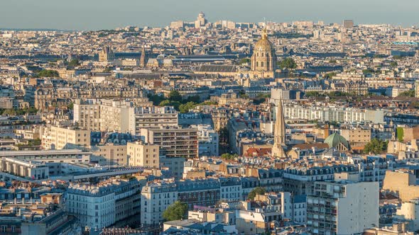 Aerial Panorama Above Houses Rooftops in a Paris Timelapse