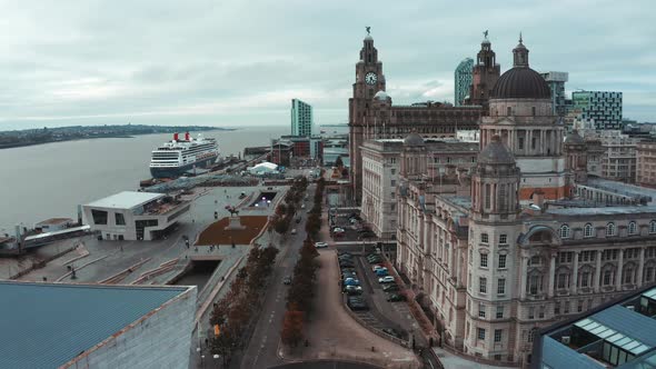 Beautiful Panorama of Liverpool Waterfront in the Evening Sunset