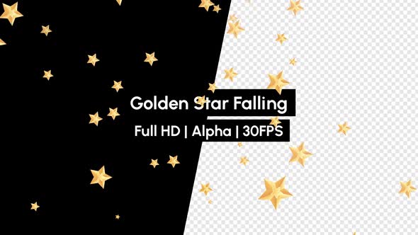 3D Golden Star Falling With Alpha