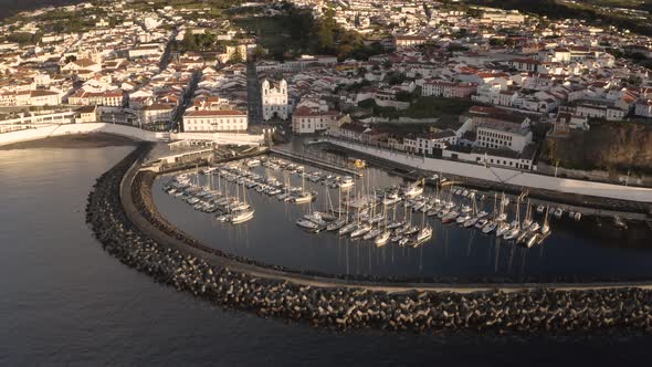 Aerial view of the Saint Mateus fishing harbour at sunset