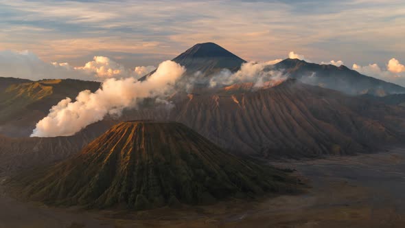 Time Lapse of Active Volcano Bromo (Gunung Bromo) with Smoke, East Java, Indonesia