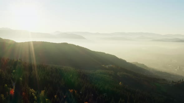 Aerial View of Sunrise Sunset in the Mountains