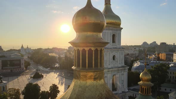 St. Sophia Church in the Morning at Dawn. Kyiv. Ukraine. Aerial View