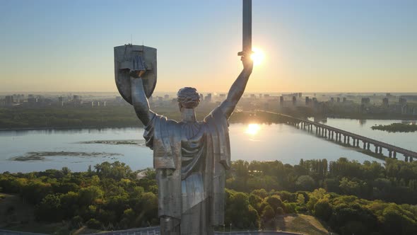 Monument Motherland in the Morning. Kyiv, Ukraine. Aerial View