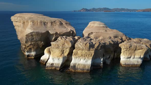 White Rock Formations of Sarakiniko Beach. Milos Island, Greece.