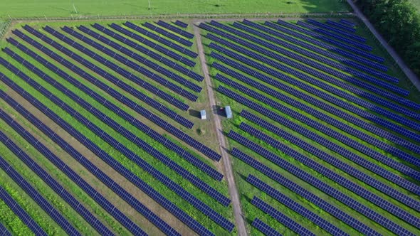 Drone Flight Over Solar Panels Field