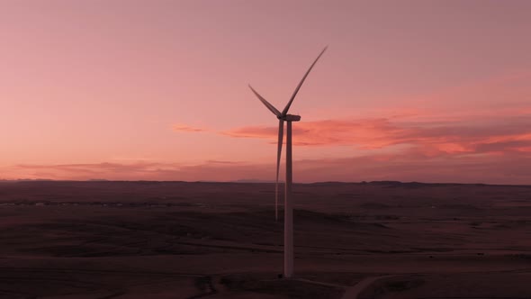 Aerial shots of a wind farm near Calhan in Colorado around sunset