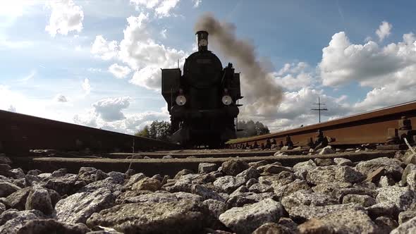 Vintage Retro Scene of Old Historical Steam Engine Locomotive