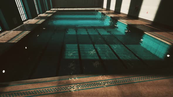 The View of an Empty Public Swimming Pool Indoors