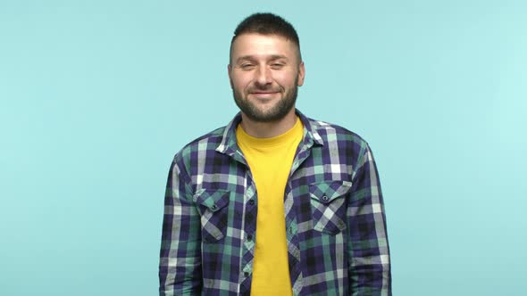 Handsome Modest Man Make No Big Deal Gesture Wave at Camera As Receive Thanks and Gratitude Smiling