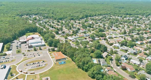 Aerial Roofs of the Houses in the Urban Landscape of a Small Sleeping Area Monroe Town in New Jersey