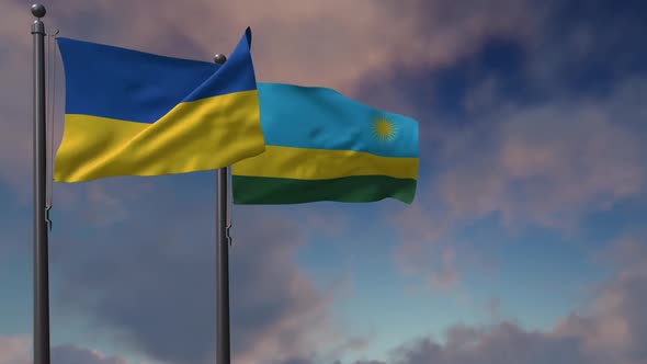 Rwanda Flag Waving Along With The National Flag Of The Ukraine - 2K