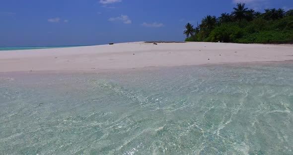 Natural overhead abstract shot of a sunshine white sandy paradise beach and aqua turquoise water bac