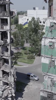 Vertical Video of a House Destroyed By the War in Ukraine